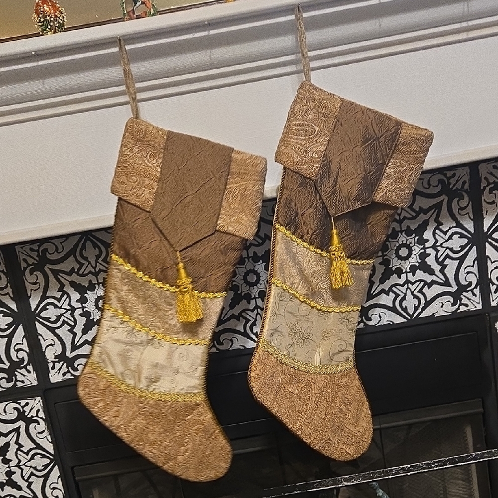 Vintage 90's Kingsbury Home Brown And Gold Holiday Stockings